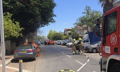 רכב עולה באש בחולון, צילום: איחוד הצלה סניף חולון