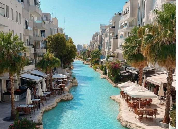בריכה ואתר נופש בין רחובות חולון, הדמיה בינה מלאכותית: רם כהן