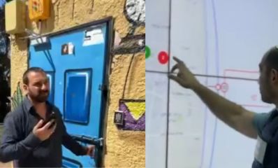 שי קינן מחוץ למקלט ותמונה מחדר הבקרה השולט במערכת. צילום: מתוך עמוד הפייסבוק של עיריית חולון