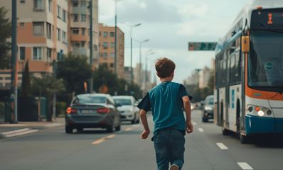 נער רץ בכביש ברקע אוטובוס, הדמיית בינה מלאכותית: מרחב אונליין